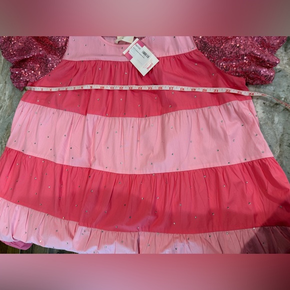 NWT Women’s FANTASTIC FAWN pink colorblock sequin puff sleeve dress- Size Medium - Picture 8 of 9